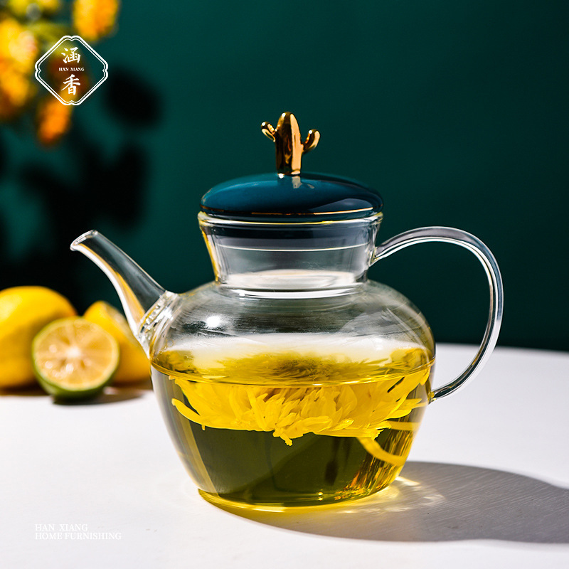 Чайник-стекло цветочный зеленый чайник