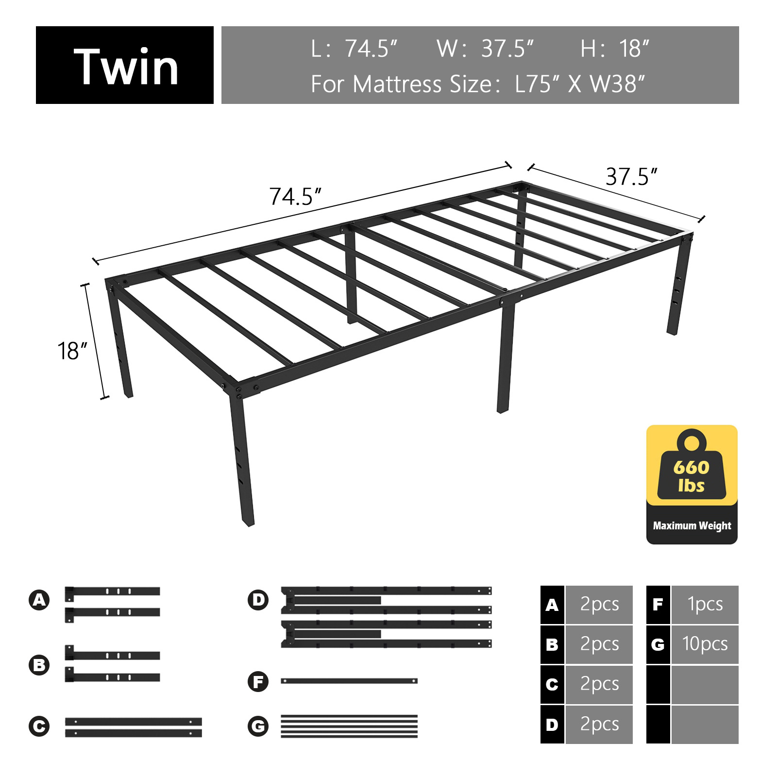 Cross-Border Exclusive Folding Bed Frame Iron Simple Single Bed Homestay Large Bed Home Metal Bed Assembled Iron Bed Black