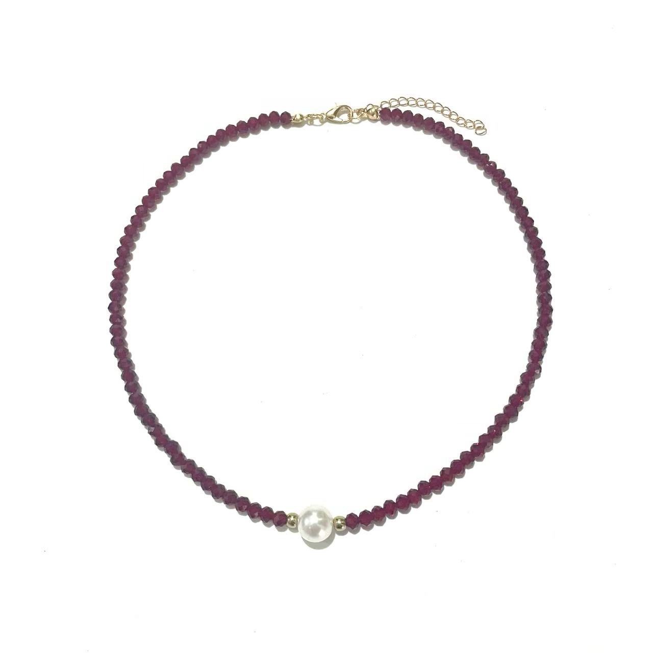 European and American Cross-Border Jewelry Fashion Glass Crystal Flat Beads Burgundy Necklace Imitation Pearl Women's Clavicle Chain Necklace
