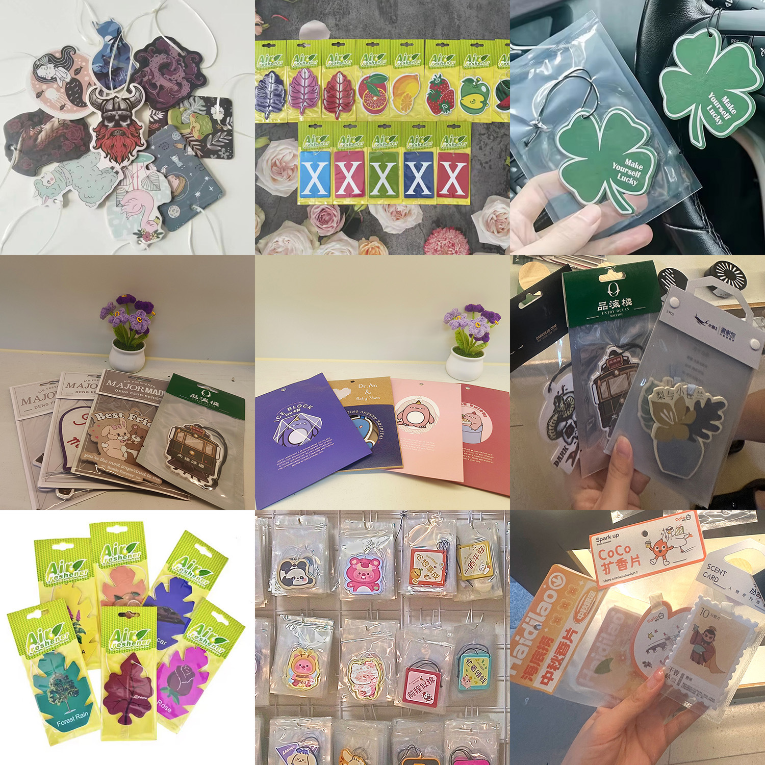 Customized Car Aromatherapy Tablets, Car Supplies, Cross-Border English Small Tree Pendants, Cartoon Special-Shaped Fragrance Tablets, Perfume Deodorization