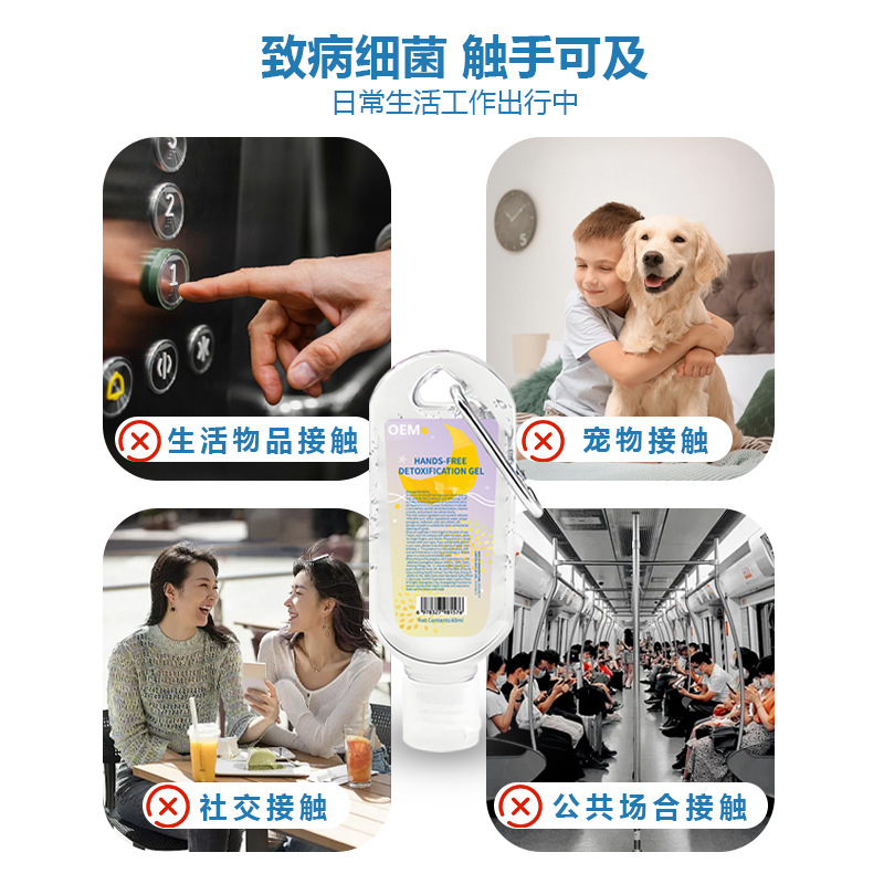 Customized Portable Alcohol Gel Hand Sanitizer with Carabiner for Students, No-Rinse Gel Disinfectant Manufacturer