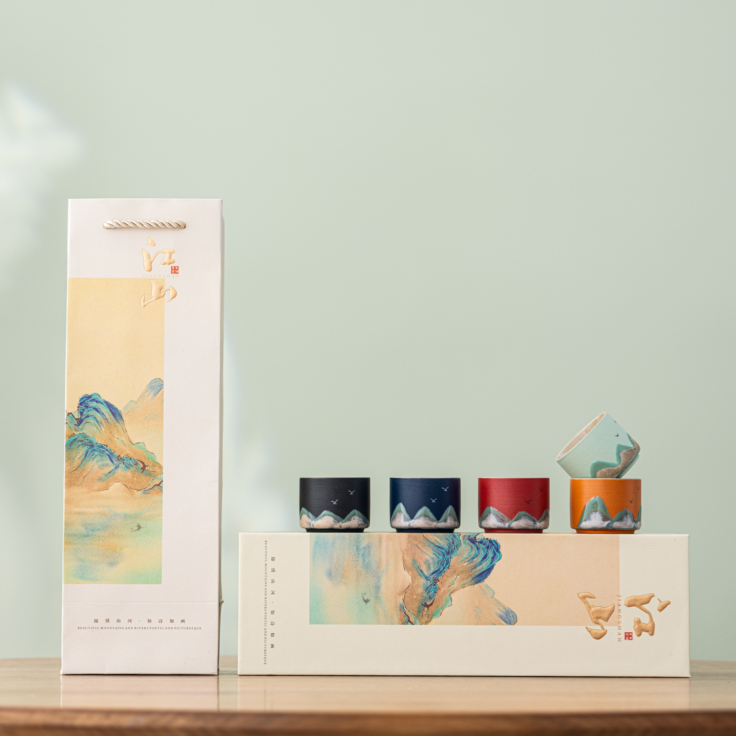 Cultural and Creative Tea Set Cup Set Hand-Painted Qianli Jiangshan Gift Box for Customers Gifts Souvenirs Ready-Made Gifts with Logo