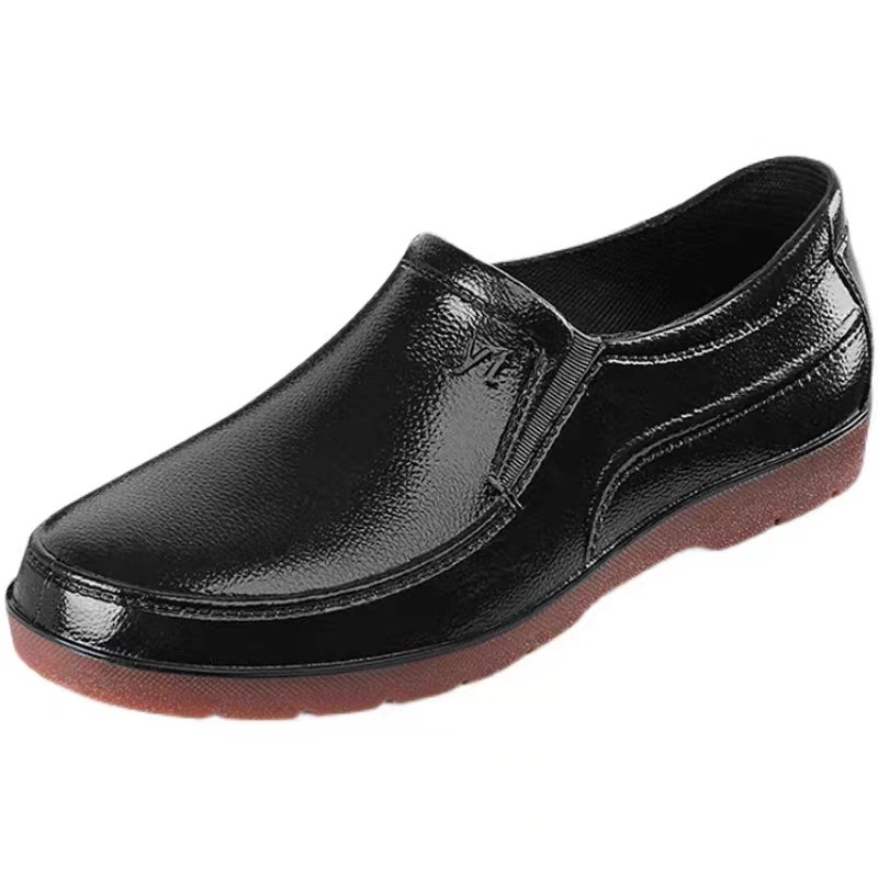 Thick rain boots men's fleece-lined non-slip mid-calf rain boots men's waterproof shoes short kitchen work shoes warm water boots men