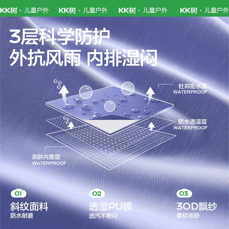 Kk Tree Kidsren's Jacket Boys and Girls Three-In-One Windproof, Waterproof and Breathable Tops Family Jacket 2025 New Style