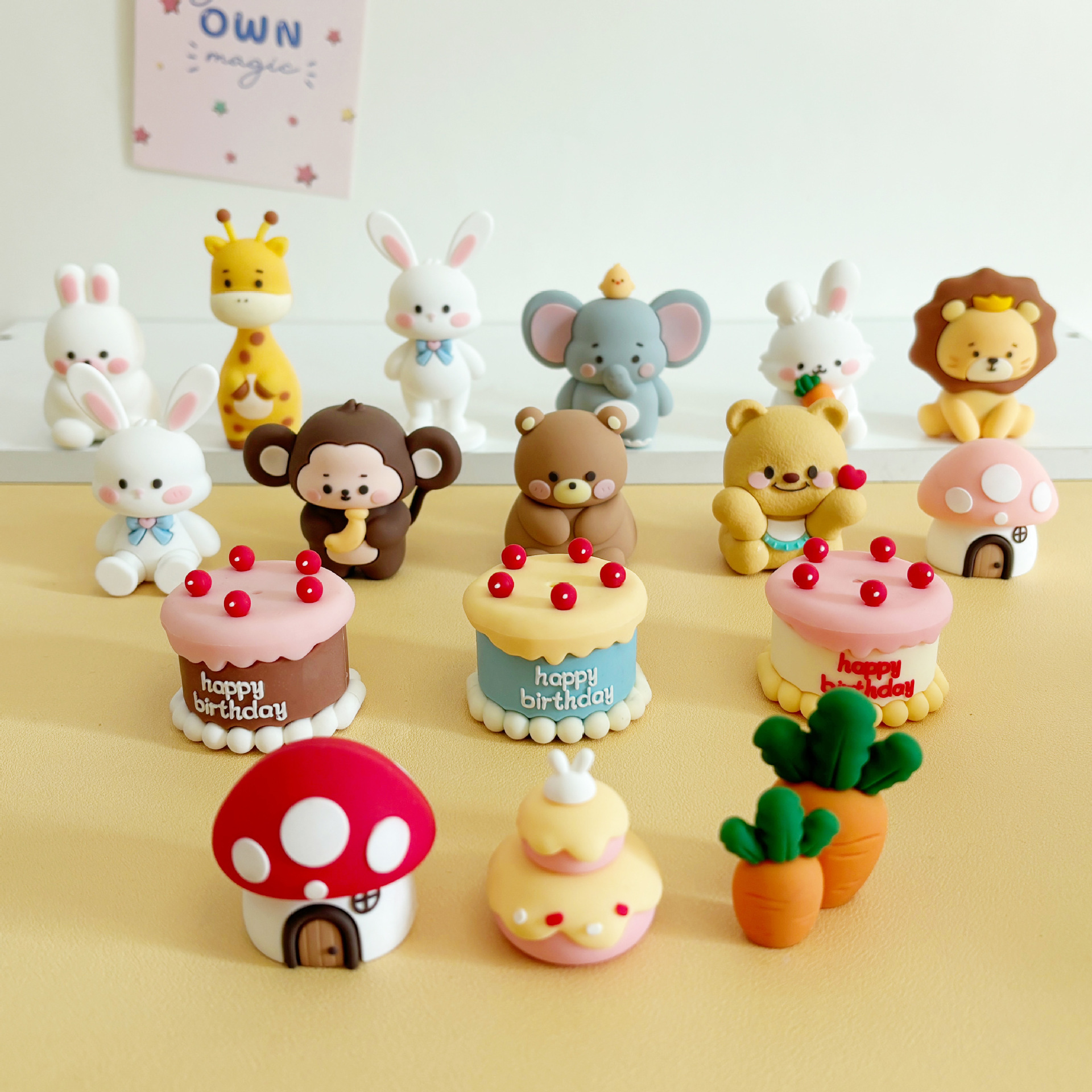 Creative Cartoon Baking Birthday Standing Forest Animal Soft Glue Ornaments Plug-In Cake Decoration Kidsren's Doll Radish