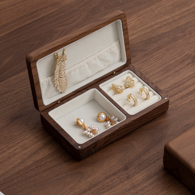 Black Walnut Flannel High-end Jewelry Box Storage Box Exquisite Solid Wood High-end Jewelry Ring Earrings Hand Jewelry Box