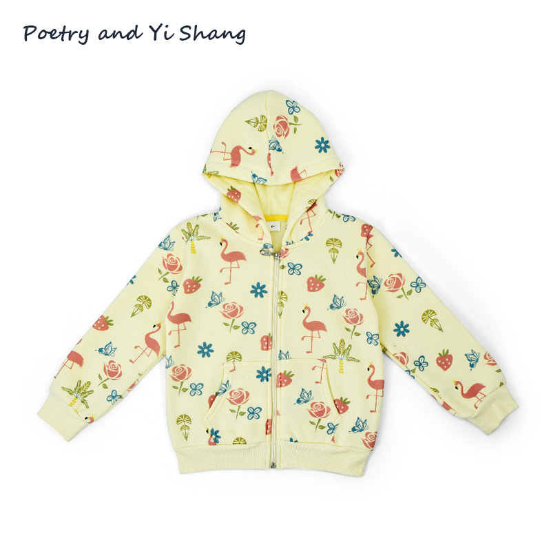 Autumn and Winter New European and American Children's Jackets, Warm Tops, Thickened Children's Jackets, Cute Printed Hooded Zipper Sweatshirts
