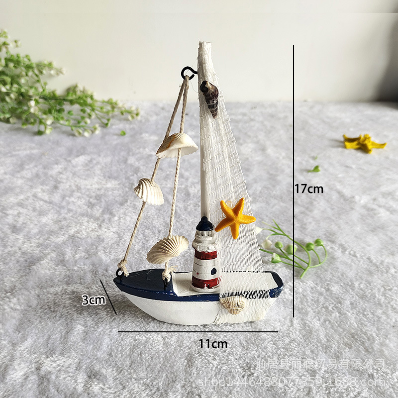 New Mediterranean home accessories blue and white shell sailboat handicraft gifts smooth boat