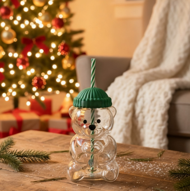 Cross-Border Hot Item Holiday Tedy Bear Cup - Beanie Lid Bear Cup Glass Bottle Amazon