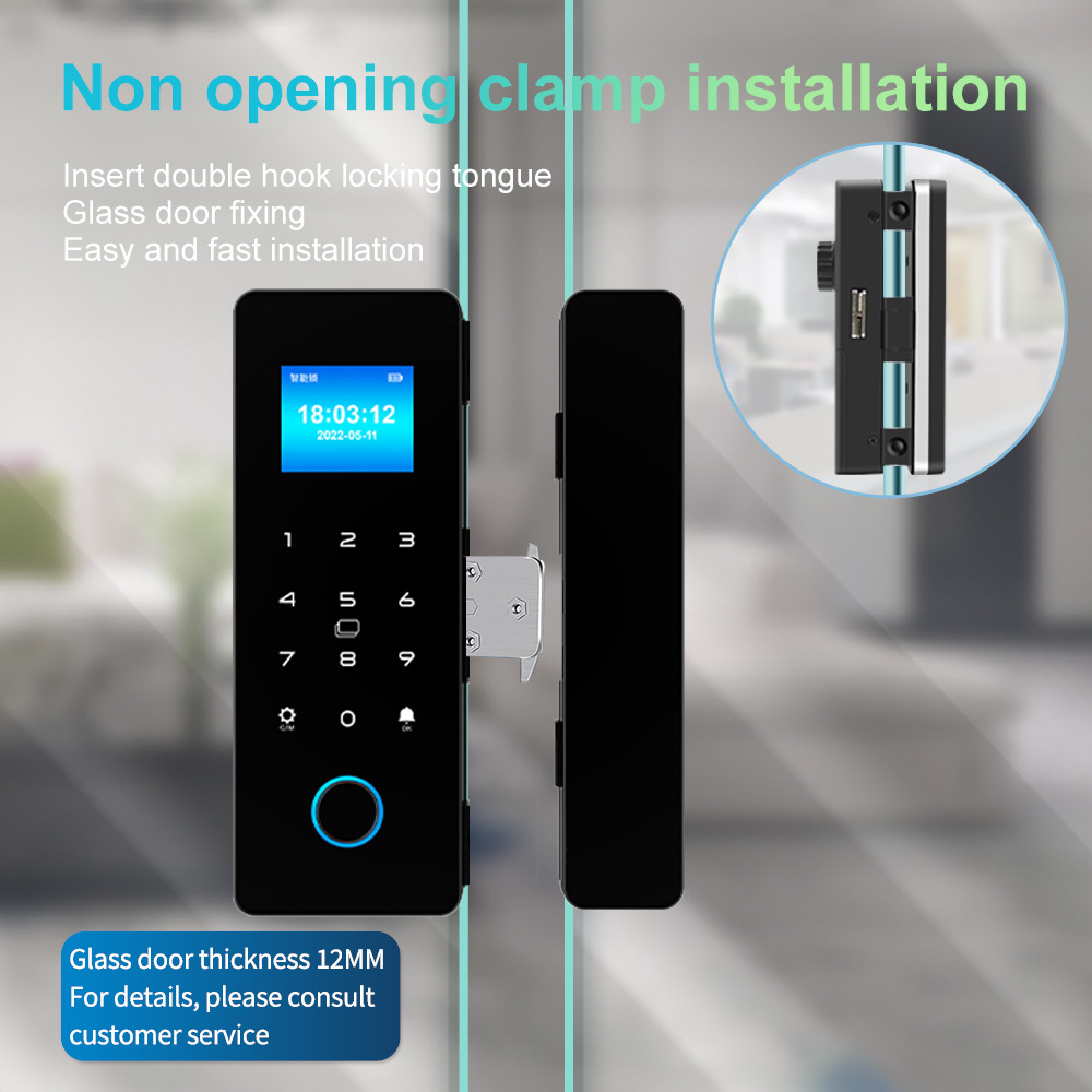 Wiring-free glass door fingerprint lock color screen double door single door office password lock framed frameless electronic smart lock