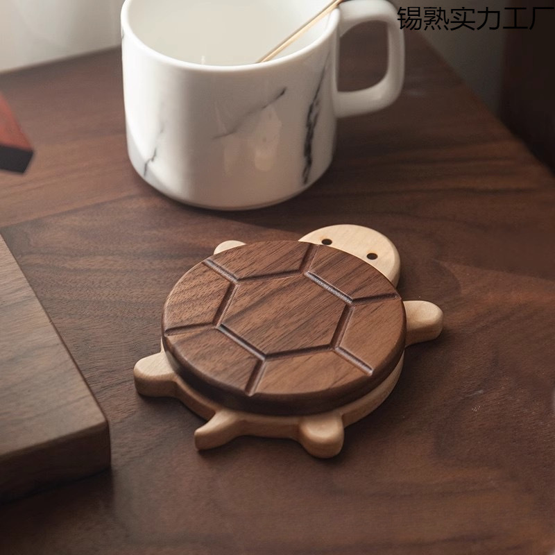 Cross-Border Cute Universal Coaster Tea Saucer Set Coffee Table Desktop Anti-Scalding Turtle Insulation Pad Walnut Solid Wood Coaster