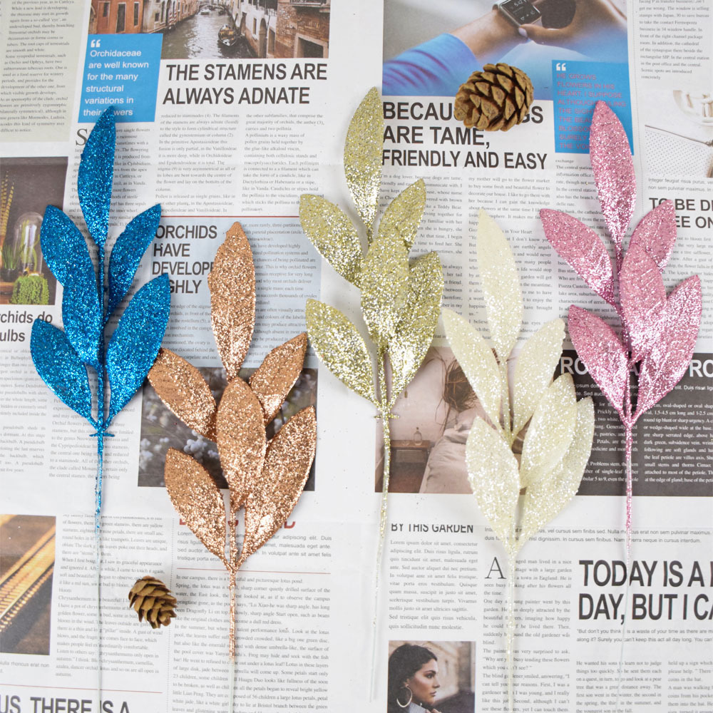 M Christmas Gold Powder 6 Leaf Cross-Border E-Commerce Amazon Supplies Gold Powder Leaf Christmas Tree Garland Decoration Silver Material