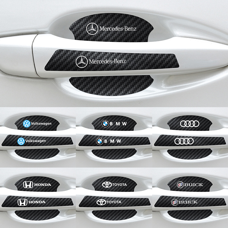 Car Door Bowl Paint Protection Film, Door Anti-Collision Strip, Handle Sticker, Car Logo Carbon Fiber Exterior Handle, Luminous