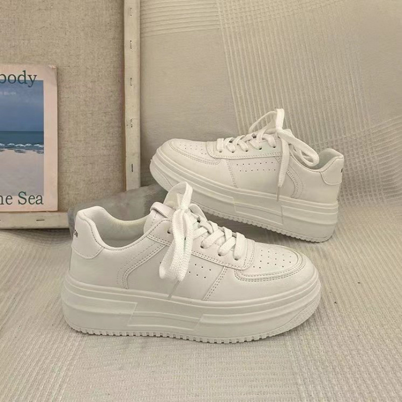 Thick-Soled White Shoes for Women's Outer Wear Spring and Autumn New Shallow Casual Sports Shoes for Women's Lace-Up Heightening Running Shoes Wholesale