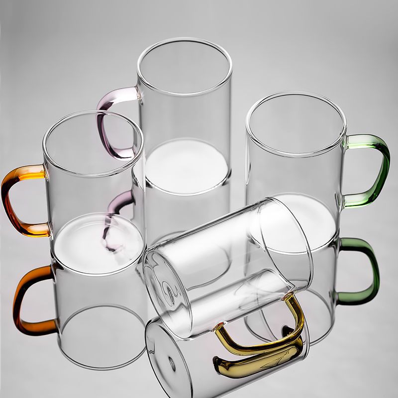 Glass Cup with Handle, Heat-Resistant Simple Milk Cup, Drinking Cup, Home Living Room Tea Cup, Milk Tea Family Cup Set