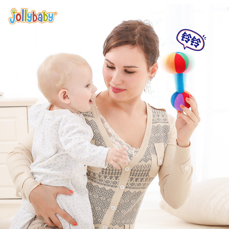 Jollybaby exercise newborn baby grip soothing baby dumbbell fitness barbell rattle toy wholesale