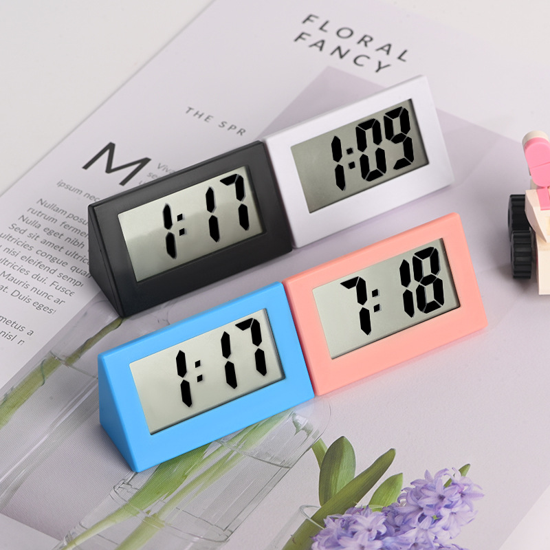 Mini Electronic Clock Triangle Vertical Mute Office Learning Desktop Watch Time Date Decoration Miniature Clock