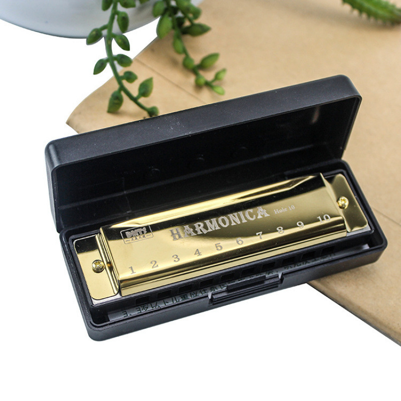 Metal Chromatic Ten-Hole Colorful Harmonica Alloy Toy Professional Grade Musical Instrument Playing Factory Stall Wholesale