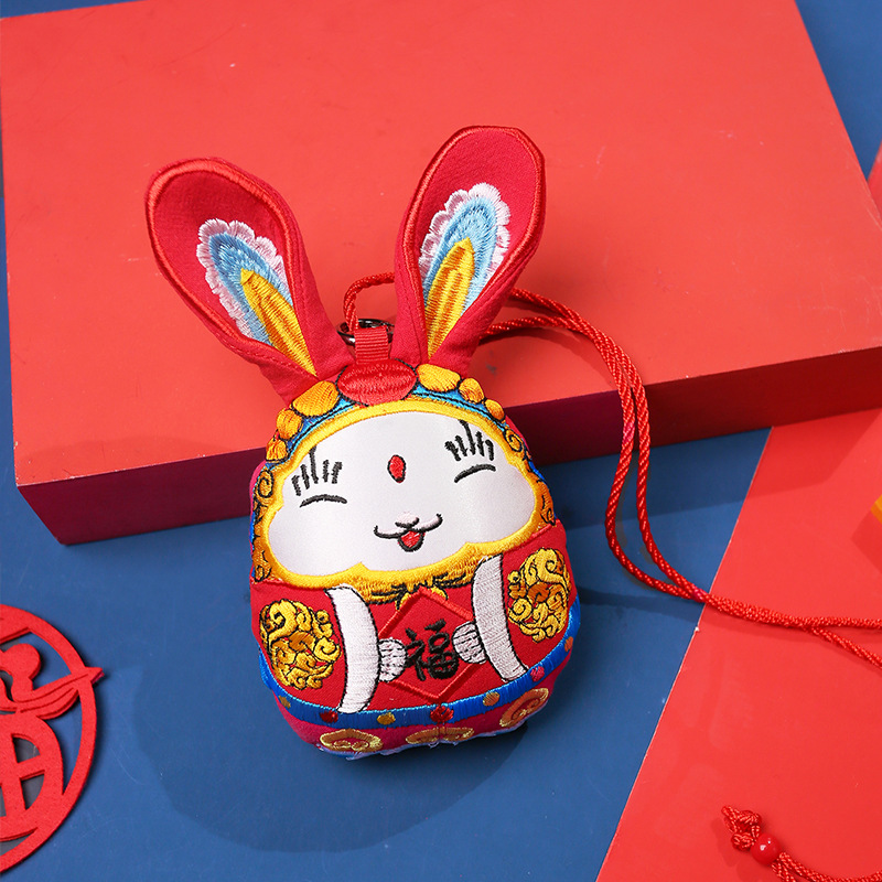 Embroidery Rabbit Finished Products Rabbit Year New Year Scenic Spot Tourism Commemorative Gift Business Accompanying Gift Fabric Car Hanging Bag