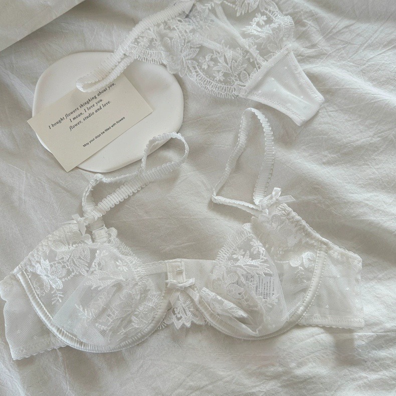 French Lace Intimates for Women, Thin Mesh Push-Up Underwire Bra Set, Big Breasts, Small and Exquisite Tailoring