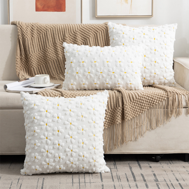 Cross-border New Quilted Embroidered Pillow Case Rabbit Hair Sofa Pillow Core-free Bedside Pillow Office Back Cushion