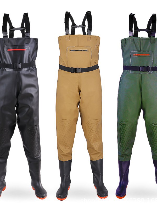 Double Knee-Protecting Wading Pants, One-Piece Rain Boots, Rain Pants, Men's Fishing Suits, Wading Pants, Fishing Suits, Lotus Root Digging and Rice Transplanting Leather Pants