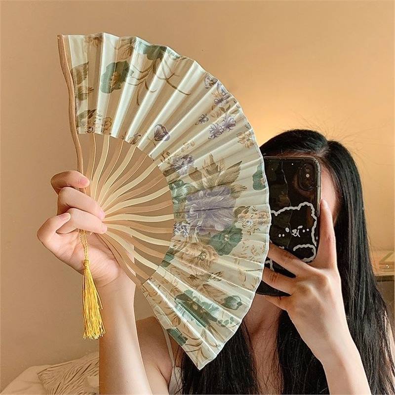 Chinese Style Portable Folding Fan Ancient Fan Props Folding Fan Ins Style Shell Fan Female Summer Photo Props
