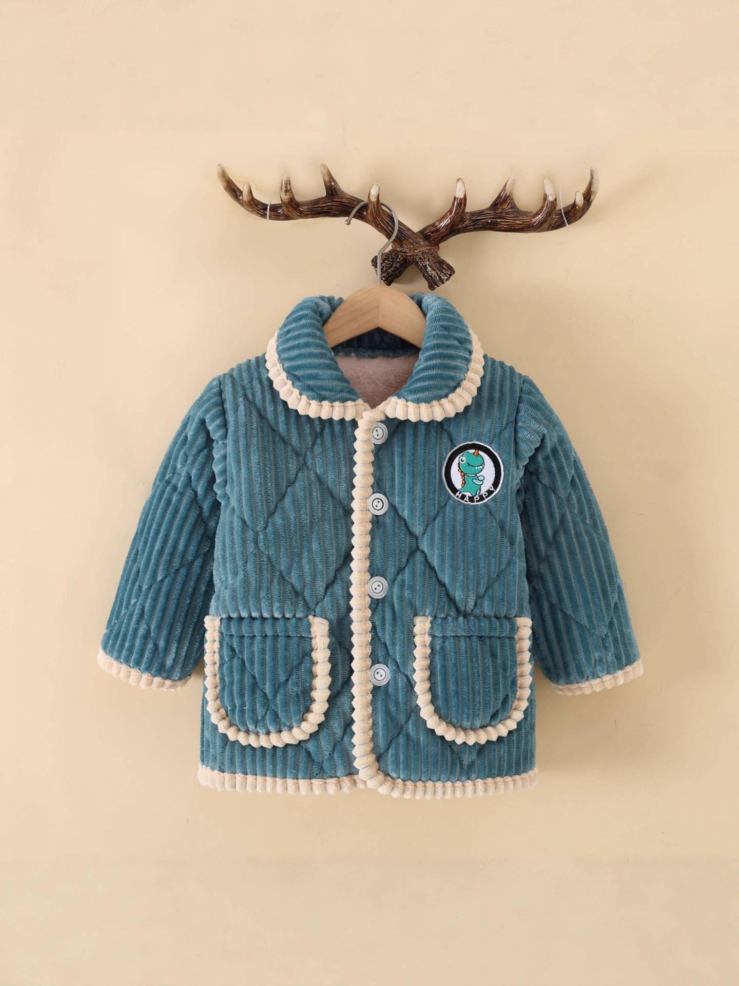 Single-Piece Top Autumn and Winter Kidsren's Pajamas Flannel Three-Layer Quilted Thickeneded Winter Thickeneded Home Clothes for Boys and Girls