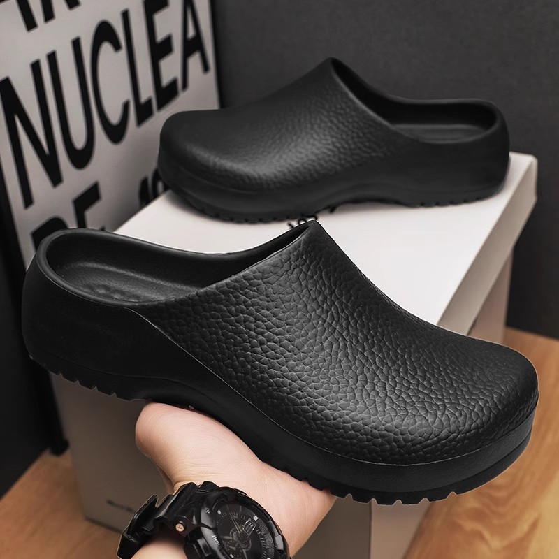 Cross-Border Chef Shoes for Men, Summer Waterproof and Non-Slip Kitchen Shoes, Slip-On Men's Black Labor Protection Work Shoes