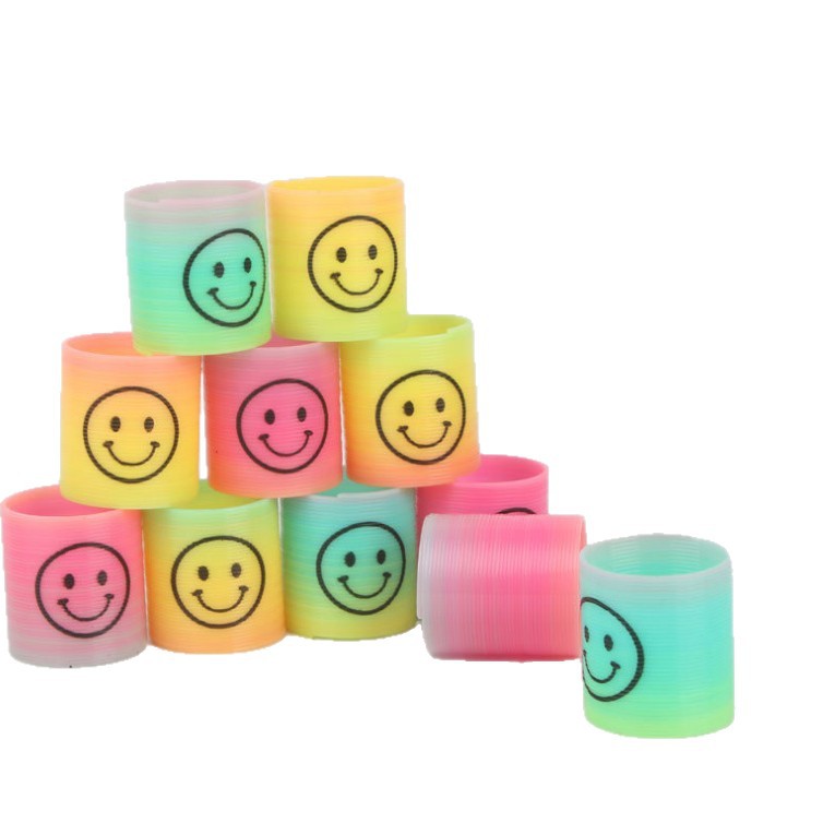 3.5cm Mini Smiley Rainbow Ring Cross-Border Hot-Selling Factory Direct Sales Children's Spring Ring Colorful Elastic Ring Toy