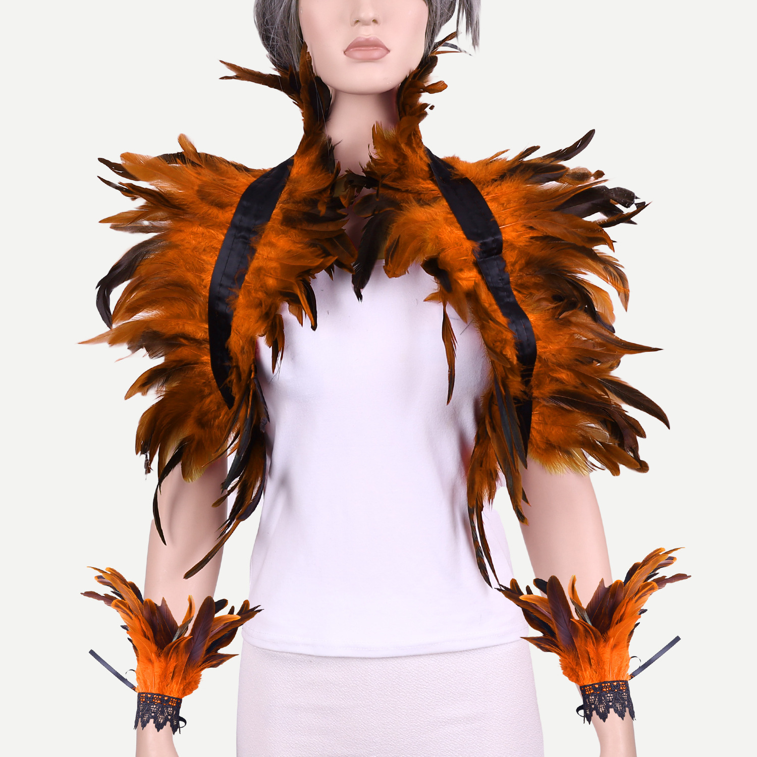 Cross-Border Amazon Feather Shawl Feather Vest Fake Collar Halloween Party Prom Decoration Sleeve Set