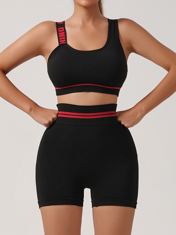 Cross-Border One-Shoulder English Beautiful Back Elastic Band Push-Up Sports Bra Running Fitness Three-Point Pants Suit