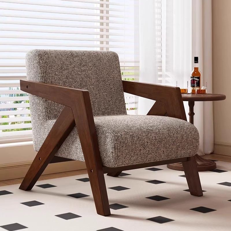 Single Sofa Chair Richard French Mid-Century Style Living Room Balcony Leisure Chair Solid Wood Designer Sofa Single Chair