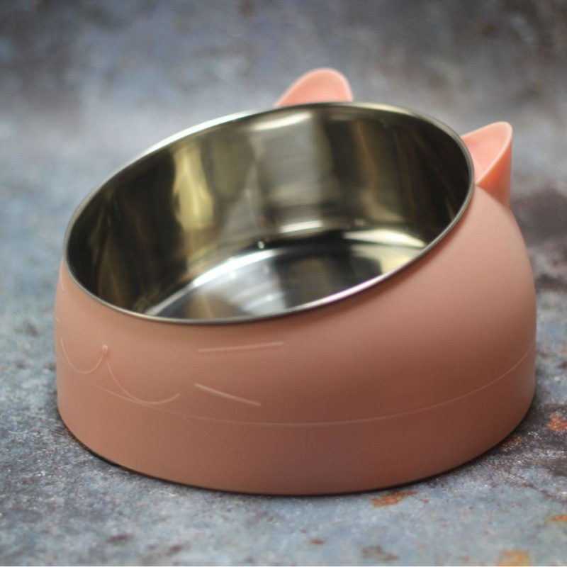 Stainless Steel Cat Ear Bowl Protects Cervical Spinee Cat Bowl Slanted Mouth Pet Bowl 100ml Pet Bowl Anti-Knock over Plastic Bowl