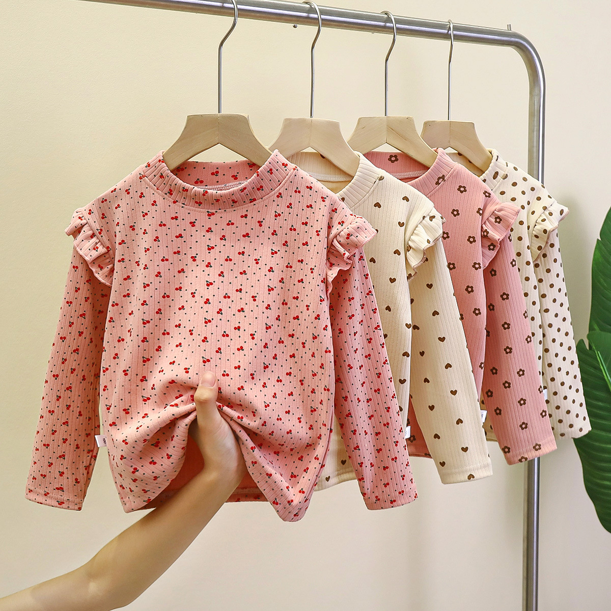 Детская футболка с цветочным рисунком осень-зима, с летучими рукавами, универсальная, популярная