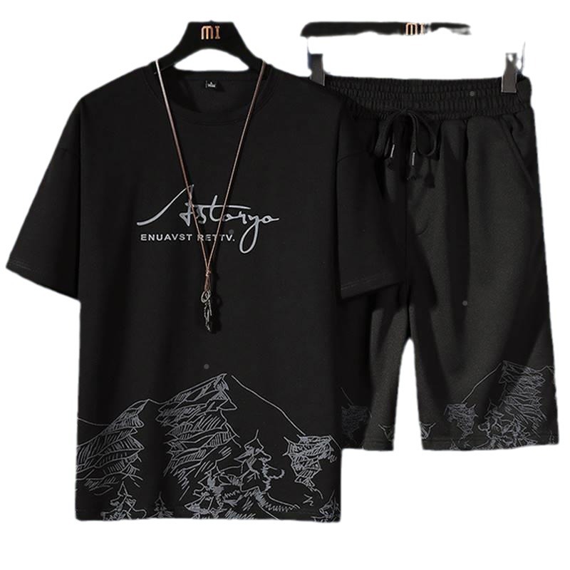 Casual suit Men's Sports Summer Thin Ice Silk Short-sleeved Shorts Fashionable Clothes Men's Clothing Set Collocation Handsome