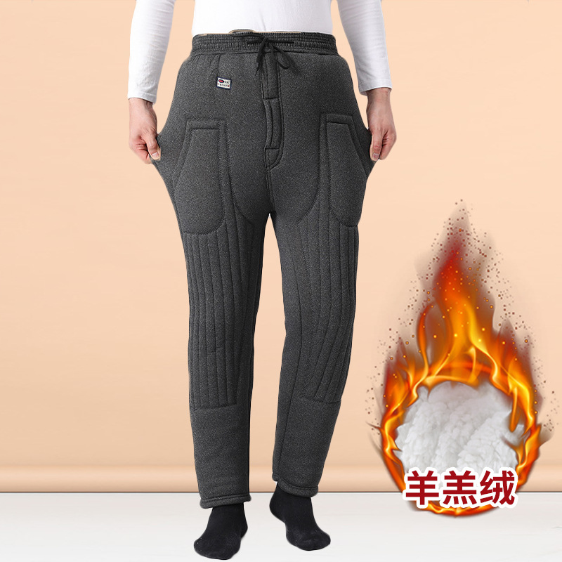 Winter Elderly Thickened Lamb Fleece Cotton Pants Three-layer Camel Fleece Cotton Pants for Middle-aged and Elderly Dad Warm Cold-proof Waist Elastic
