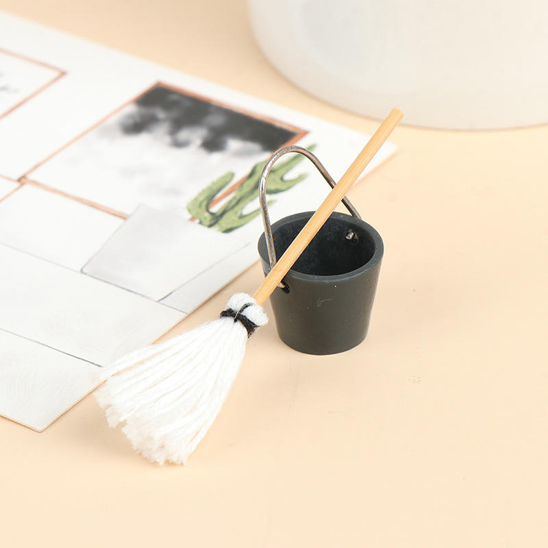 Doll House miniature model scene props bucket mop combination