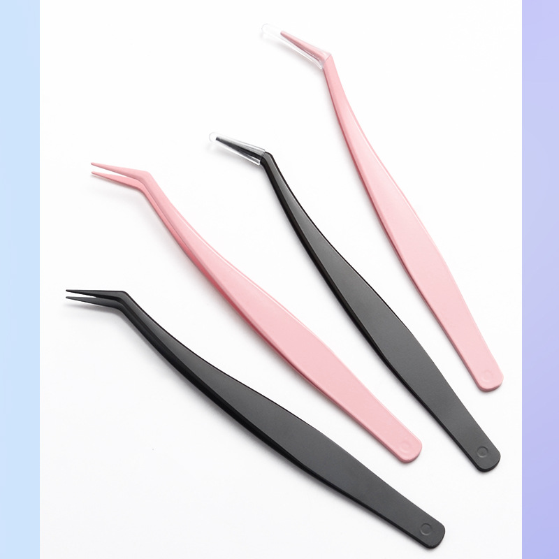 Набор пинцетов для наращивания ресниц без клея из нержавеющей стали, золотой, в форме пера, с зажимом для маков, антипригарные