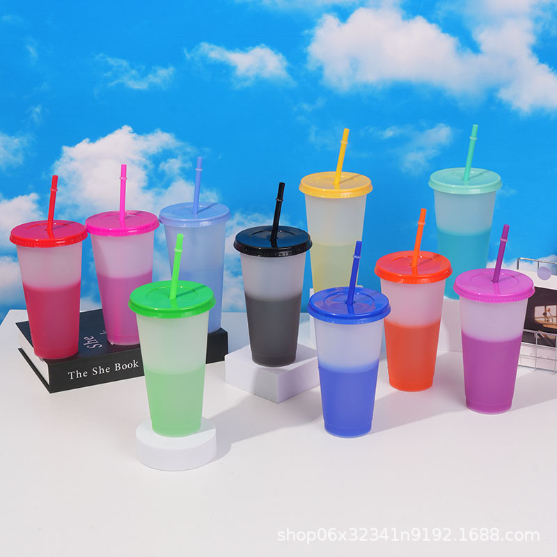 Прямые поставки с завода пластиковый термочувствительный цветоизменяющий стакан большой емкости 24oz с соломинкой