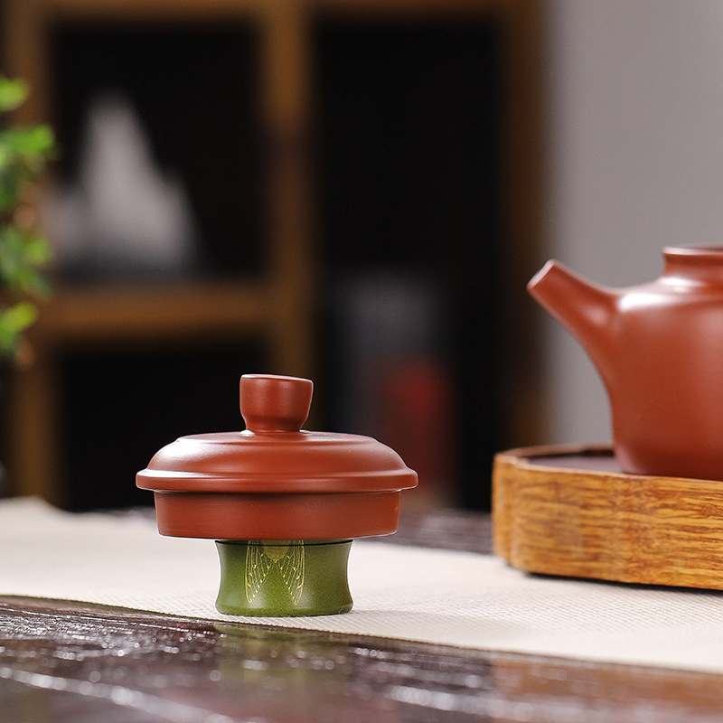 Brass pot lid holder tea ceremony kung fu Japanese tea set accessories teapot lid bowl lid bracket coloring decoration high-end