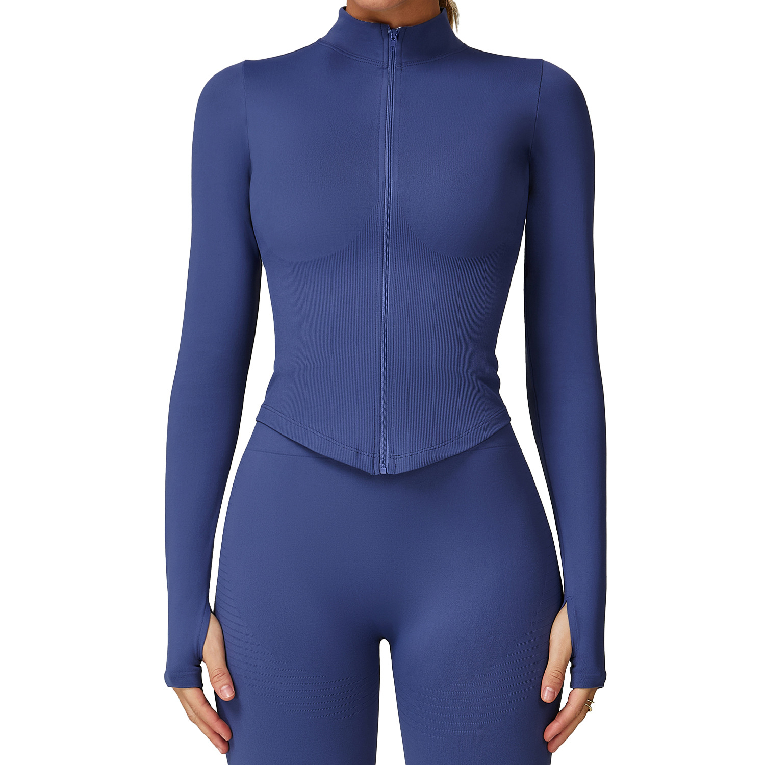 European and American stand collar zipper long sleeve yoga coat women's tight-fitting quick-drying yoga clothing outdoor fitness sports top 7725