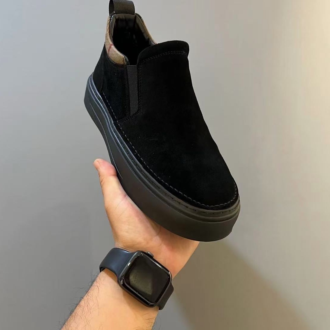 2025 New Autumn and Winter Chelsea Boots for Men, Slip-On Short Boots with Plush Lining for Warmth, Men's Cotton Shoes, Black Casual