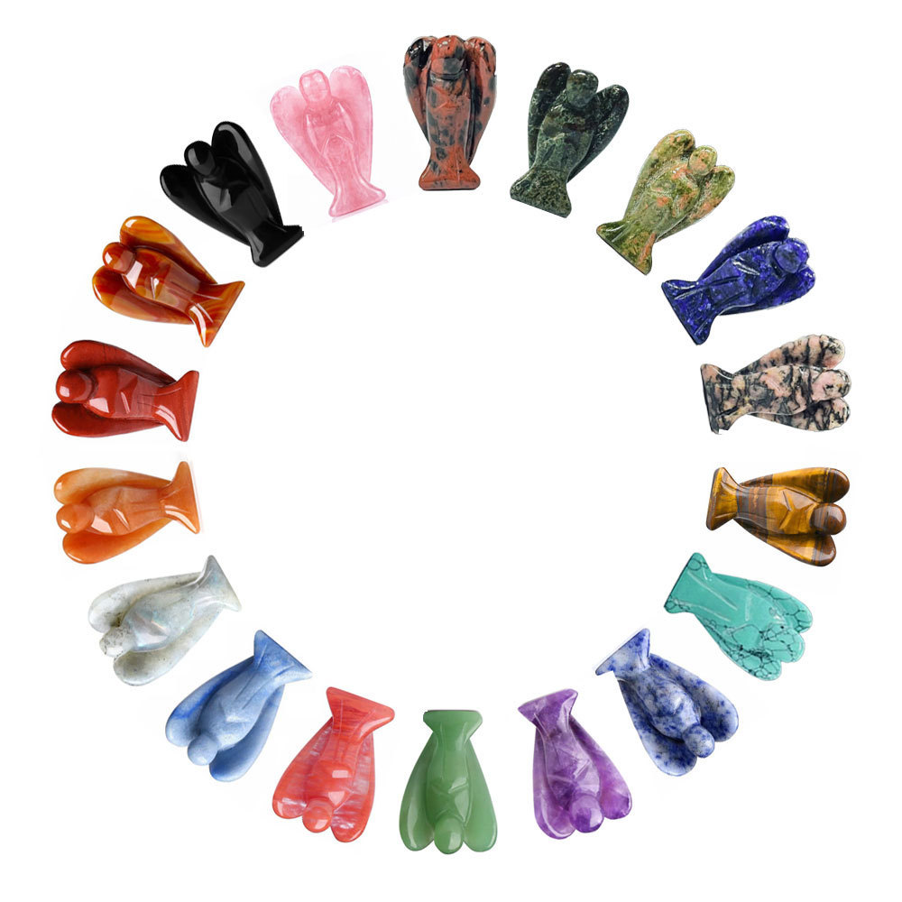 Cross-Border Natural Stone Hot-Selling Carved Gemstone Peace Angel Pocket Guardian Angel Healing Statue Ornaments