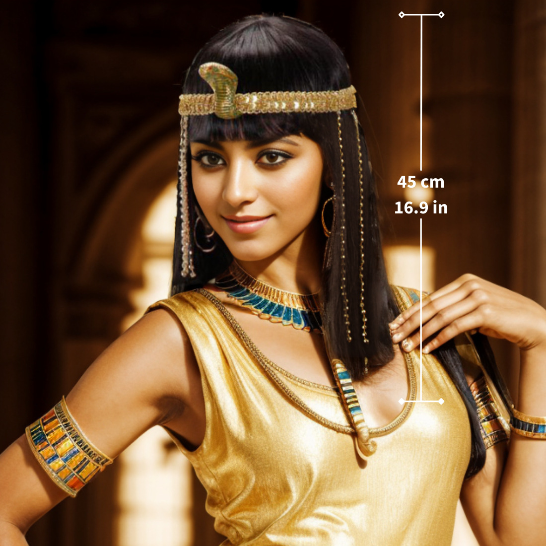 Cleopatra Cosplay Wig Headgear Black Long Straight Hair Natural Simple Wig Set with Bangs Chemical Fiber Hair