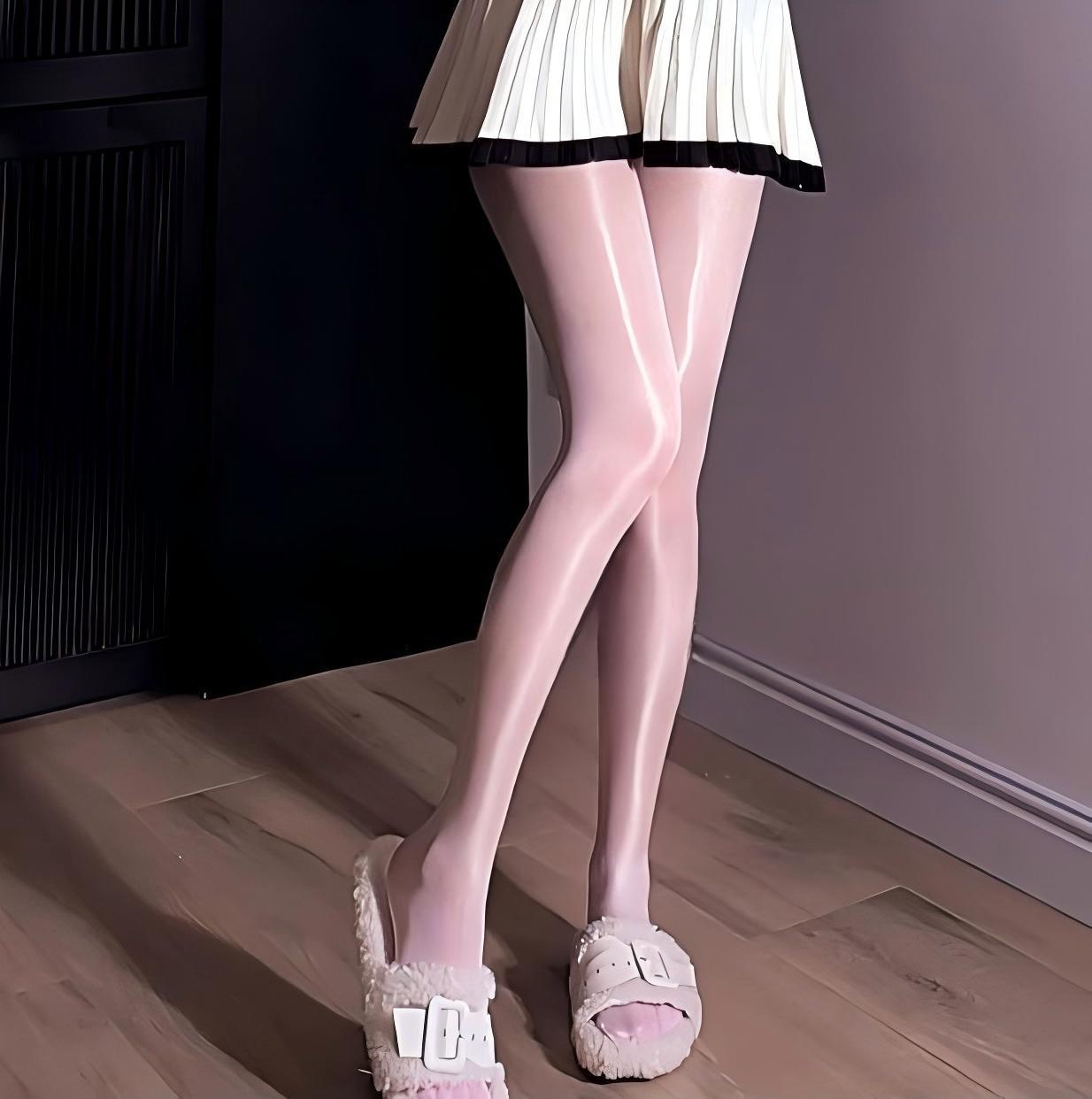 Sexy Shiny Silk Stockings Women's Black Shiny Silk Shiny Stockings Open Sentiment Uniform Easy to Tear Sentiment Crotch Openers Sentiment Underwear