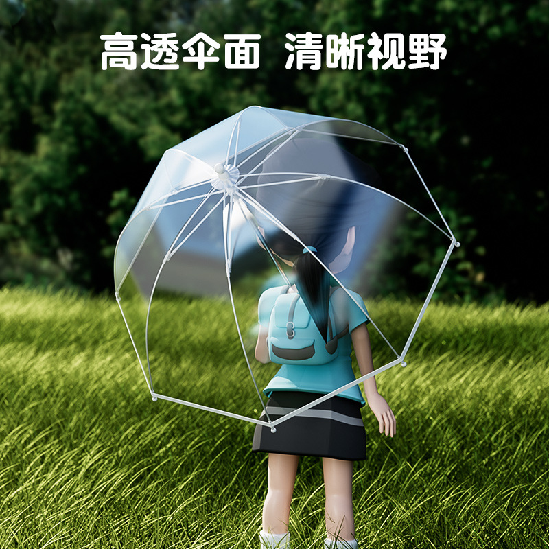 Children's Umbrella Ultra-Light Transparent Boy and Girl Primary School Student Long Handle Anti-Pinch Small Fresh Small Safety Transparent Umbrella