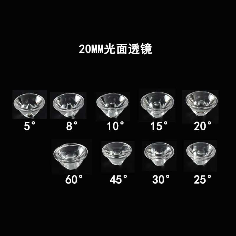 Led Lens 20mm 5-Degree-60-Degree Smooth Lens Flashlight Lens 1W High-Power Lens Imitation Lumens Light Source