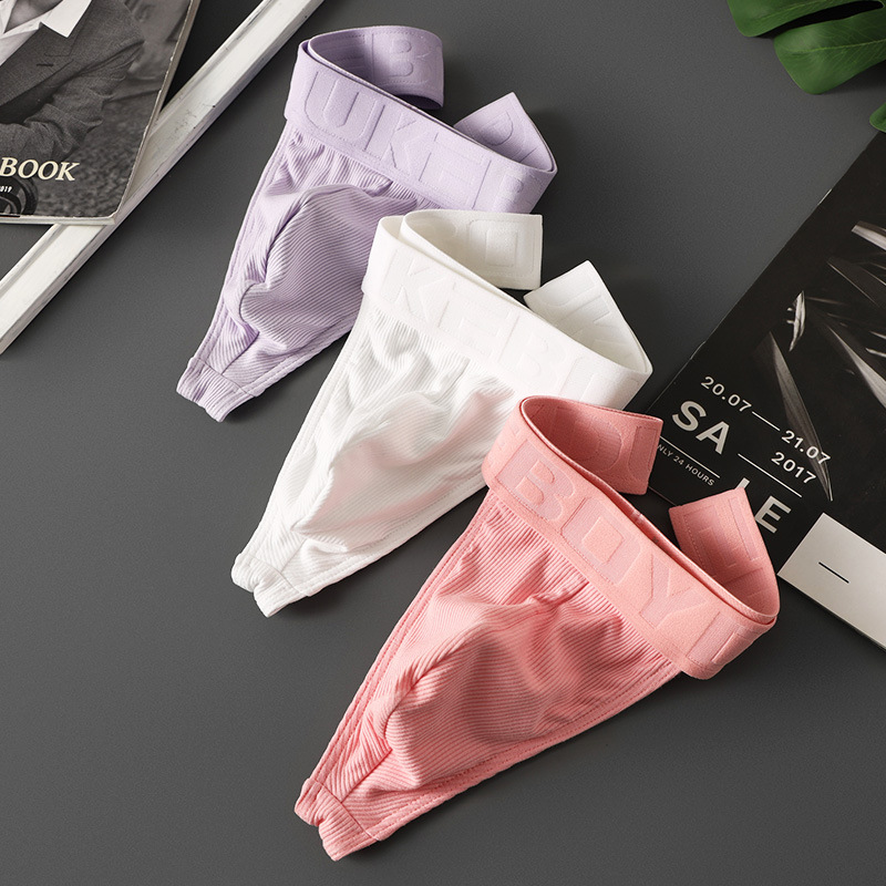 Men's Thong Solid Color Comfortable Breathable Personalized Rib Sex U Convex Sexy Hip-lifting Thong Underwear Comfortable Breathable T