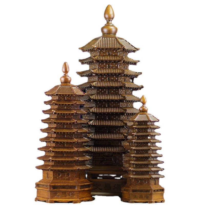 13-storey Wenchang Tower Ornaments 9-9-storey Gifts for Children Wood Grain Study Book Desktop Office Decorative Crafts